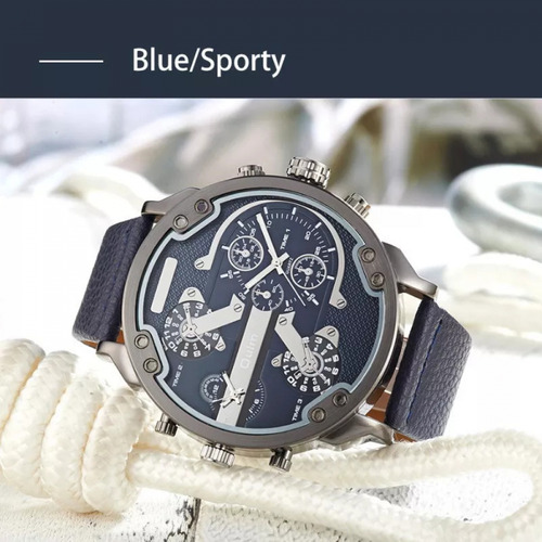 Relojes Oulm Leather Quartz Con Dos Zonas Horarias