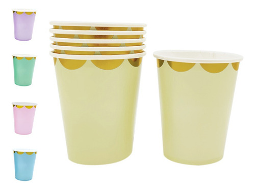 Vaso Pastel Colores Bordes Dorados X 6 Cotillón Activarte