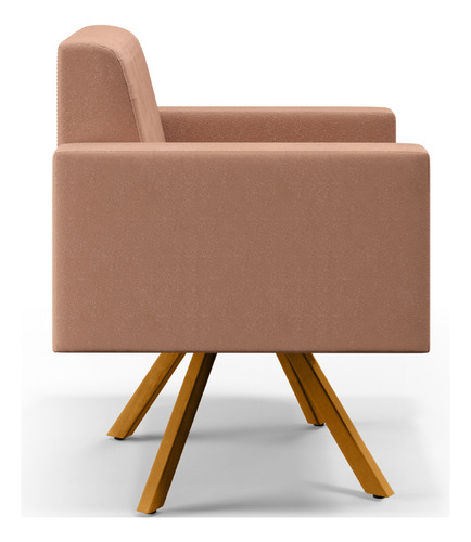 Poltrona Decorativa Base Giratória de Madeira Helô L02 Linho Rosê