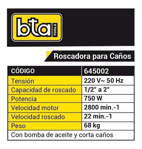 Roscadora Caños Bta 1/2 A 2 Pulgadas 645002 750w