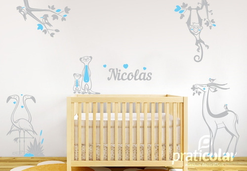 Imagem 4 de 5 de Adesivo De Parede Animais Savana - Quarto Bebê Menino