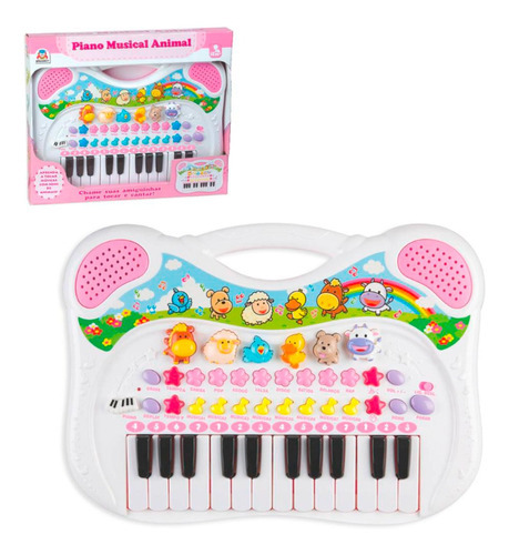 Brinquedo Piano Musical Animal Rosa Sons Educativo - Braskit