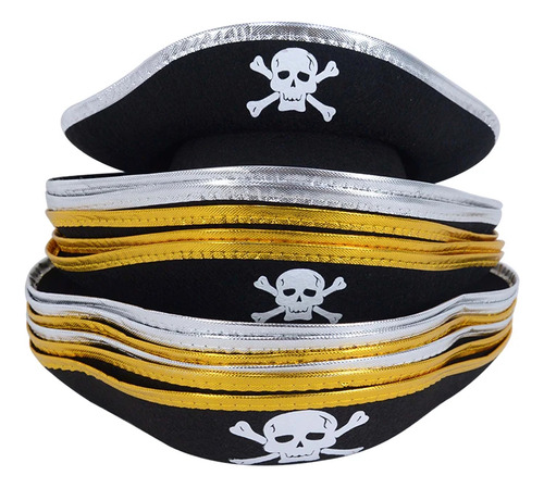 Gorro Pirata Negro Calavera Disfraz Halloween Negro Y Dorado