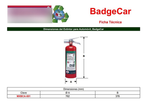 Extintor Pequeño De Vehículo, Mxbca-001, 2.27kg, Clase A,b,c