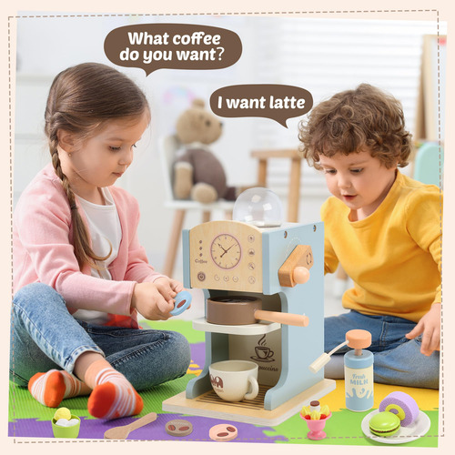 Cafetera De Juguete Aimafun De Madera Con Accesorios Para Ni