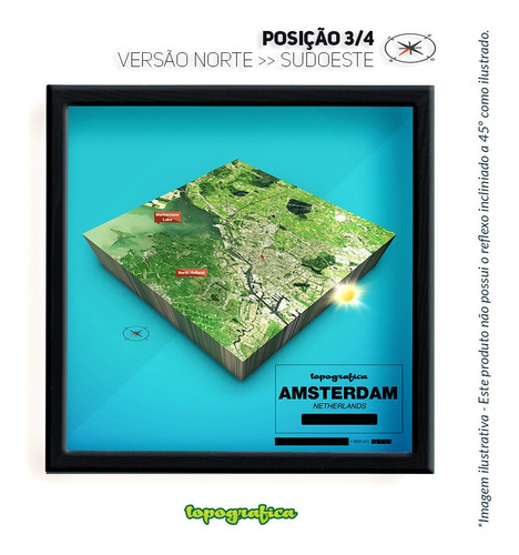 Amsterdam (holanda) - Mapa 3d Infograf - 4 Quadros 10x10cm