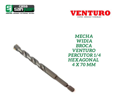 Mecha Widia Broca Percutor 1/4 Hexagonal 4 X 70 Mm Venturo