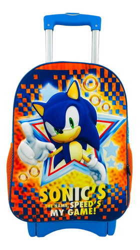 Mochila De Carrito Sonic Para Niños Carga Media M2 Primaria Color Azul Diseño De La Tela Mod2