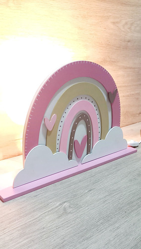 Velador Lámpara Infantil Arcoiris Bebes,niños,niñas Blanco Rosa Claro