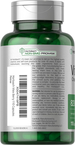 Suplemento Vitex Berry 820mg 110 Cápsulas Horbaach