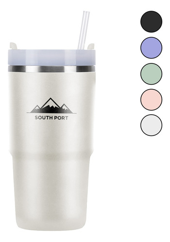 Vaso Térmico 590ml Taza Popote 20oz Acero Inoxidable Termo Color Blanco Liso