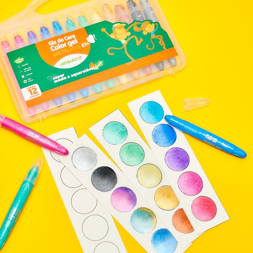 Giz De Cera Color Gel Metálico 12 Cores Leo E Leo