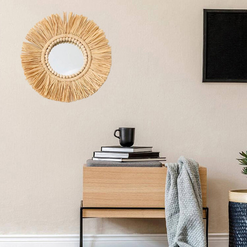 Decoração De Parede Boho Mirror Rattan Wicker Banheiro Espel