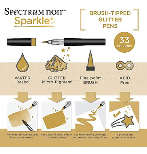 Spectrum Noir Sparkle Glitter Brush Pen Metallics, 3 Piezas