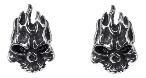 Imagen 1 de 3 de Aretes Craneo Calavera Negros Hombre Ghost Rider Acero Inox