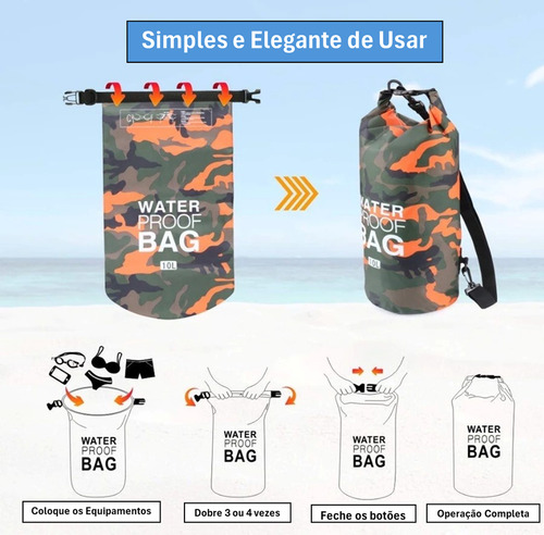Saco Estanque Prova Agua 10 Litros Mochila Impermeável Bag Cor Laranja