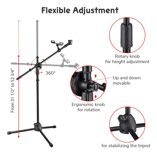 Microphone Boom Arm Stand Adjustable Foldable TriPod Ph...
