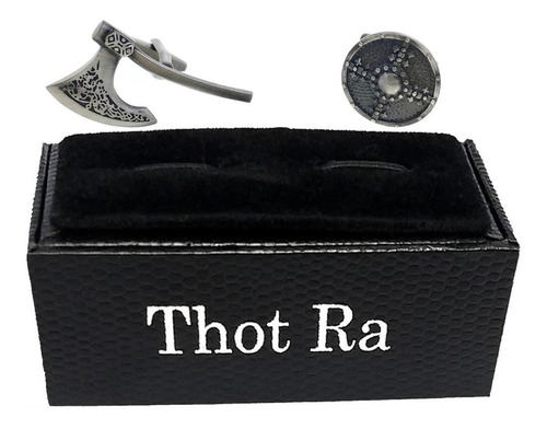 Imagen 1 de 3 de Mancuernillas Thot Ra Hacha Y Escudo Gladiador Vikingo G-108