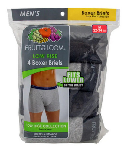  Pack 4 Boxer Largo Gris/negro Caballero Fruit Of The Loom