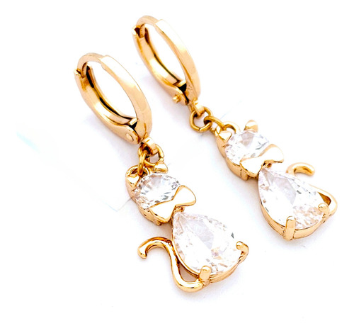 Aretes Gato Colgante Arracadas Pendientes Mujer Oro Laminado