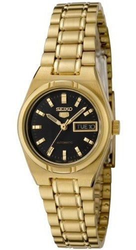 Sym602 Seiko 5 Automático Negro Dial Mujeres De Seiko Dorado