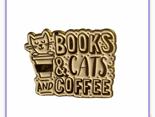 Hermoso Pin Broche Prendedor Book And Cat And Coffee