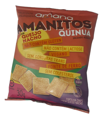 Snack Amanitos Quinua Sabor Queijo Nacho Sem Lactose Kit24un