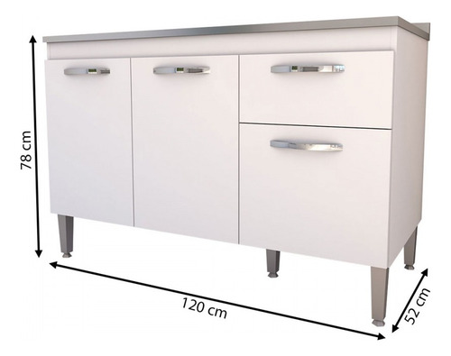 Balcão De Cozinha Para Pia Rayssa 3 Portas 1 Gaveta Branco