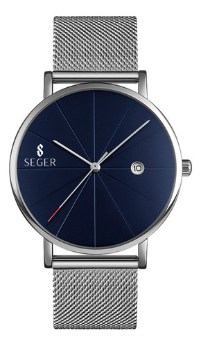 Reloj Hombre Seger 9183 Original Eeuu Elegante Lujoso Vestir Color de la malla Plateado Color del bisel Plateado Color del fondo Azul