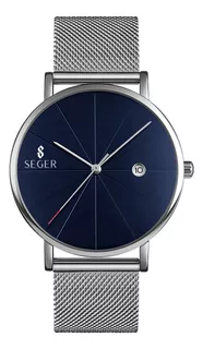 Reloj Hombre Seger 9183 Original Eeuu Elegante Lujoso Vestir Color de la malla Plateado Color del bisel Plateado Color del fondo Azul