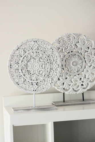 Imagen 6 de 7 de Mural Circular Marroquí Flores Madera Tallada Escultura Pie