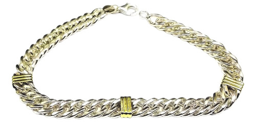 Pulsera Groumet 8mm Plata 925 Y Oro Maciza