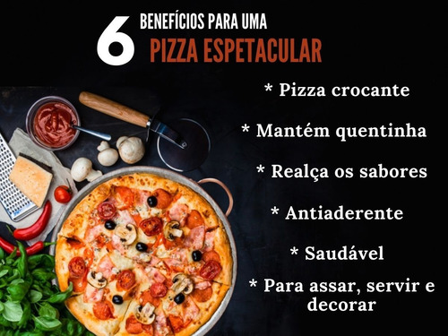 Imagem 2 de 7 de Forma De Pizza De Pedra Sabão Curada 37 Cm Alças De Cobre