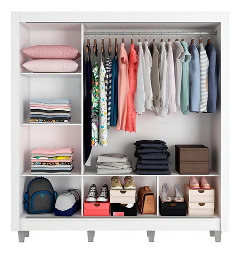 Guarda Roupa Madesa Mônaco 3 Portas Correr Espelho Com Pés Cor Branco/rustic 10939B1ECP