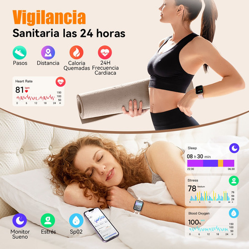 Reloj Inteligente Mujer, Smartwatch Alexa Incorporada, Smart Watch Con Llamada 1.8 Ip68 Para iPhone Android - Diamante