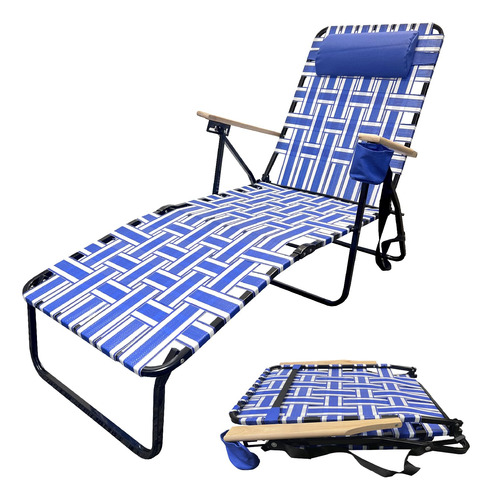 Silla De Acero Plegable Para Patio, Campamento, Piscina, Azu