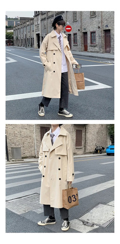 Gabardina Holgada Con Doble Botonadura Para Hombre