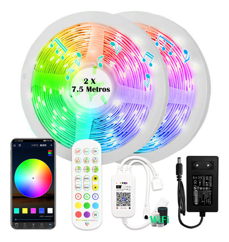 A Luminaria Led Rgb Wifi 15m Color Led Control De Luz