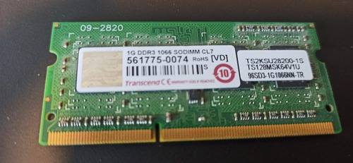 Memoria Para Notebook Sodimm 1gb Pc3-8500 1066mhz (Usado)