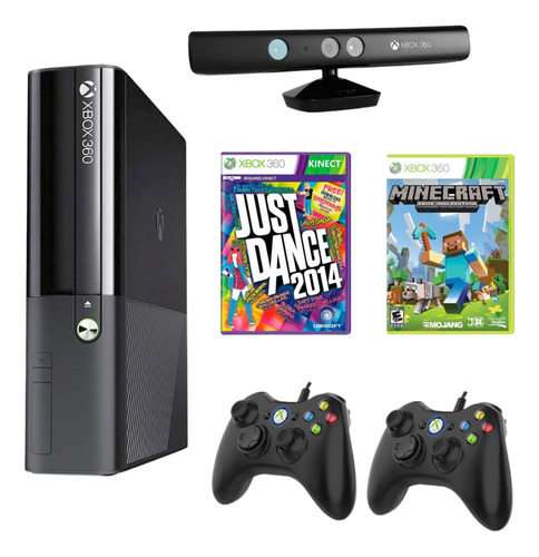 Xbox 360 Super Slim + 02 Controles C/fio + 01 Jogo + Kinect Preto (Recondicionado)