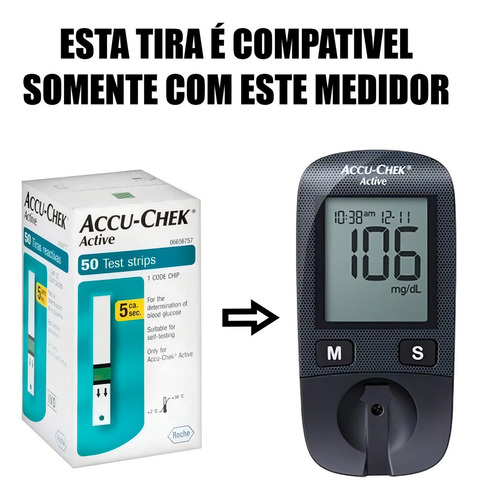 Tiras Para Medição De Glicose Accu Chek Active Caixa Com 50 Un Verde