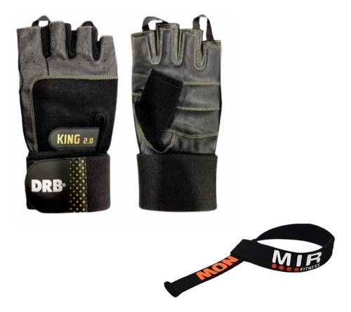 Combo!! Guantes Gimnasio Fitness Drb King Y Straps Mir Ngro