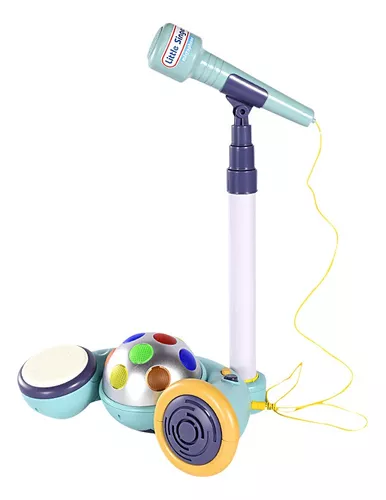 Micrófono Juguete Con Base Bocina Luces y Karaoke Azul