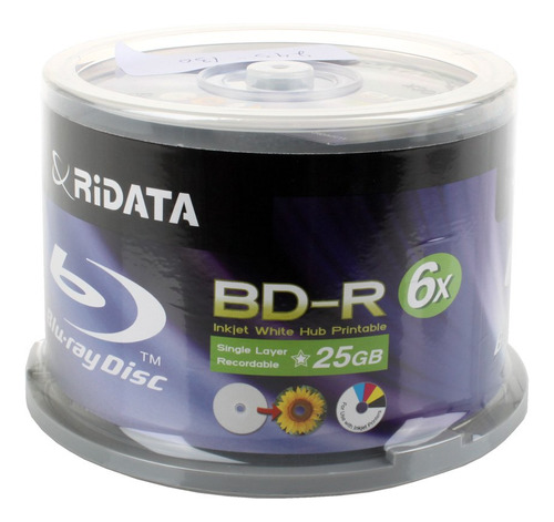 Disco Multimedia Blu-ray Ritek Ridata (disco Bd-r), 6 Unidades, 25 Gb, Centro De Inyección De Tinta Blanco Imprimible