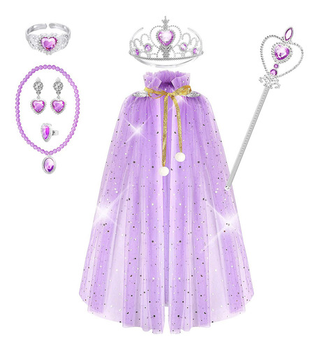 7 Pcs Capa De Fiesta De Princesa Para Niña Con Corona Tiara