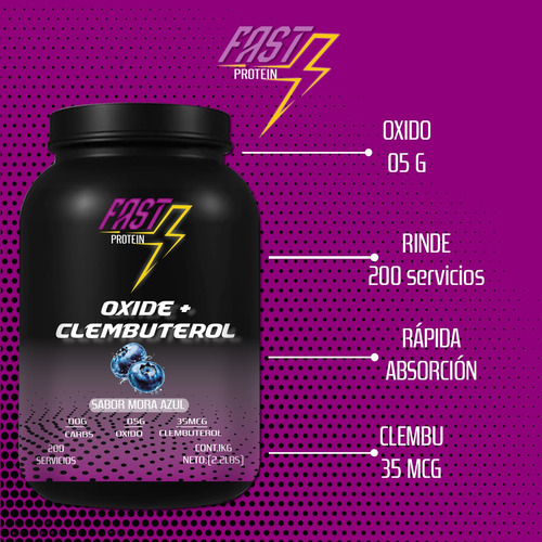 Óxido Nítrico + Clembuterol Fast Suplement 1kg 200 Serv Mora Azul