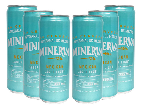 Six Pack Cerveza Minerva Mexican Lager Light Lata 355 Ml