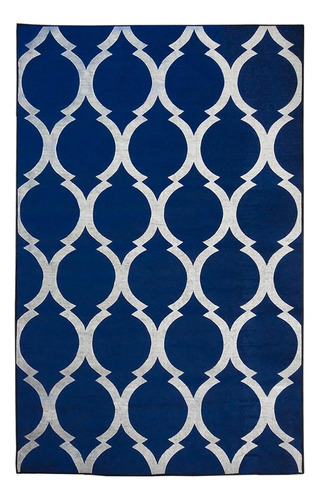 Tapete Sala Decorativo 100x150 Cm Geometrico Arabesco Azul