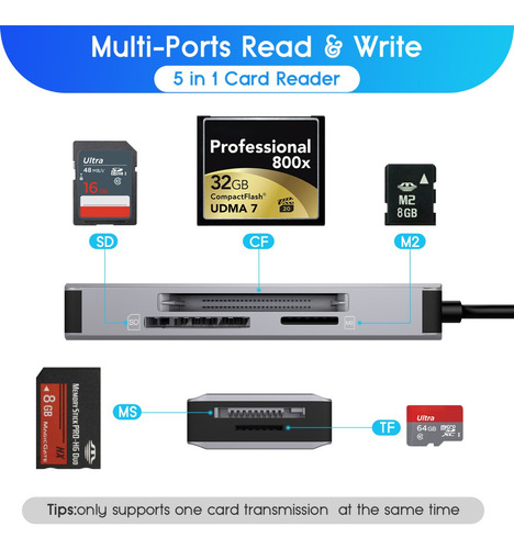 Lector De Tarjetas De Memoria 5 En 1, Adaptador Usb Otg Y Le