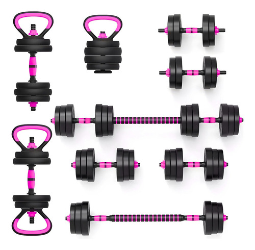 Set Mancuernas Barra Ajustables 20 Kg 3 En 1 Color Rosa Chicle
